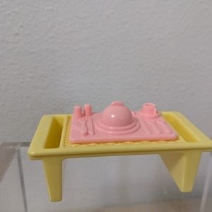 Fisher Price Loving Family Dollhouse Yellow Bed Food Tray with Pink Food Tray